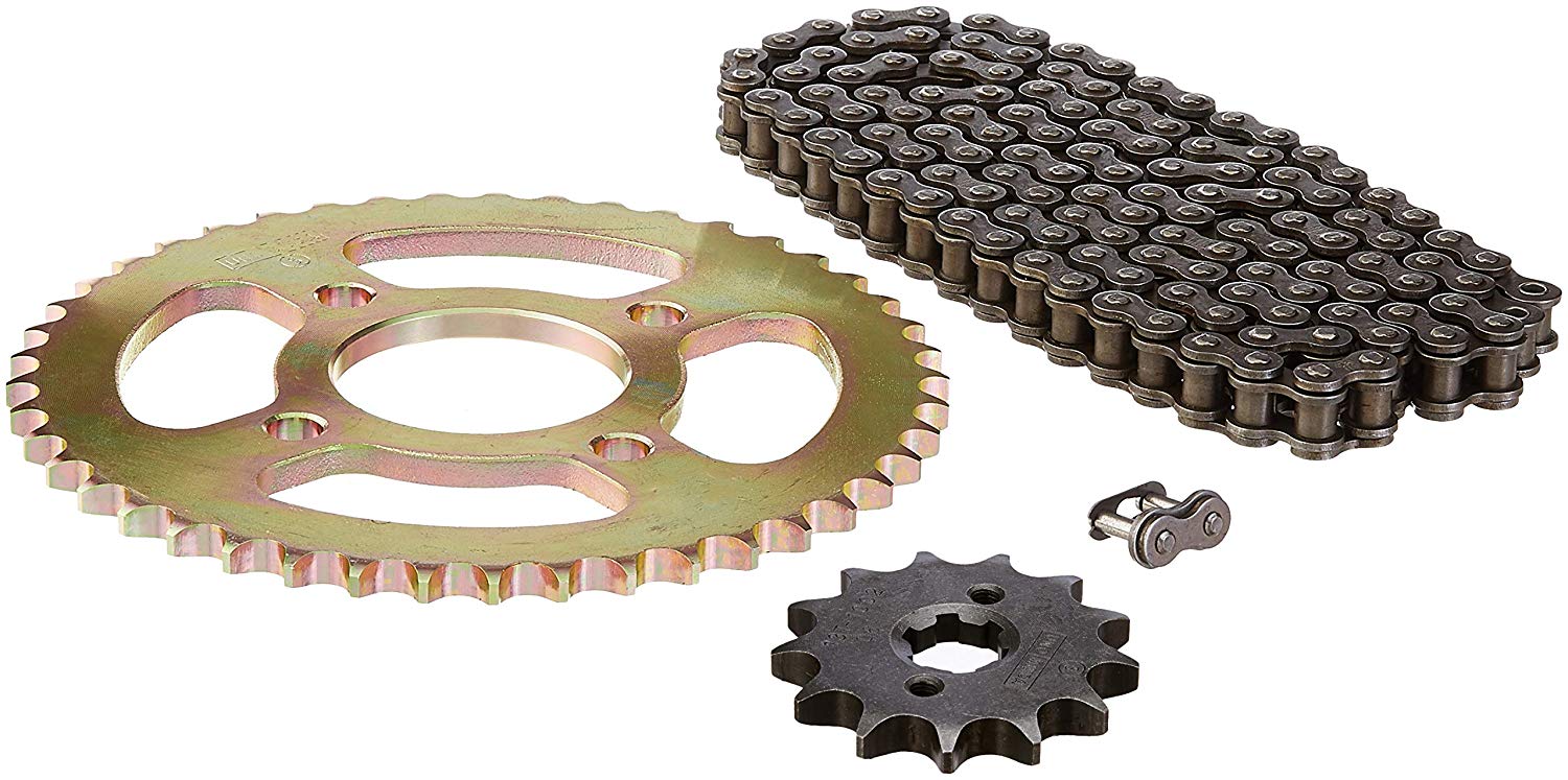 Uno Minda CH-2028 Quadra Rivet Chain & Alloy Steel Hardened Sprockets Chain & Sprocket Kit - R428H SIZE-124L / 13T / 44T(4H) For TVS Apache New Rtr Refresh, EFI 